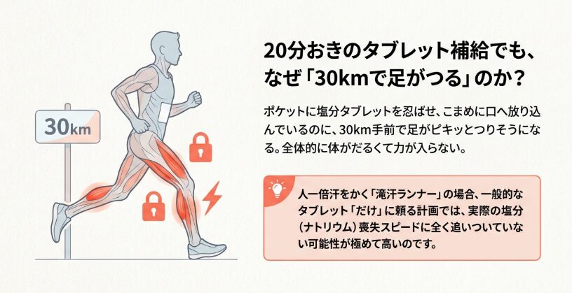 マラソンで滝汗をかくランナーに必要な塩分補給量の目安