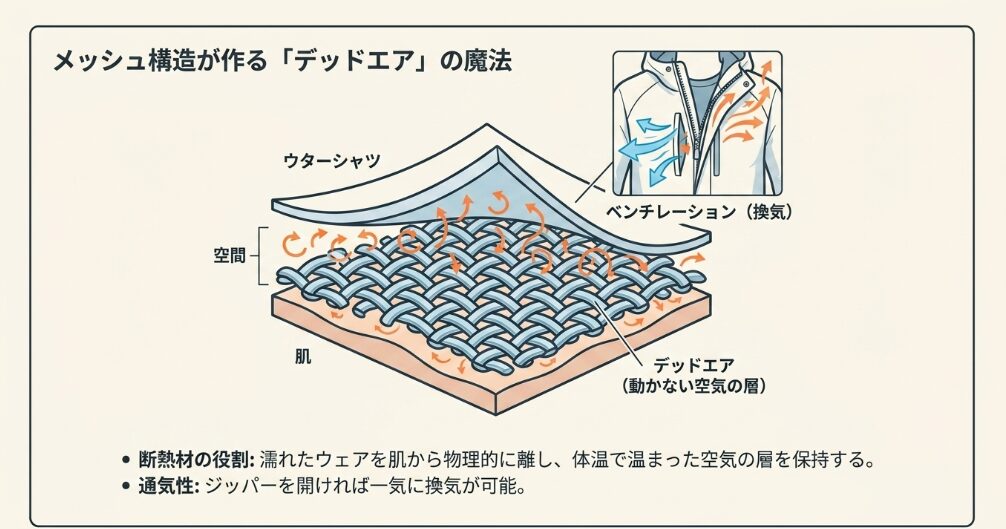 メッシュ素材が持つ優れた通気性と保温性