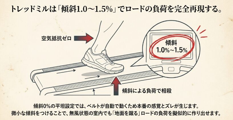 ジムのトレッドミルによる傾斜走とペース走