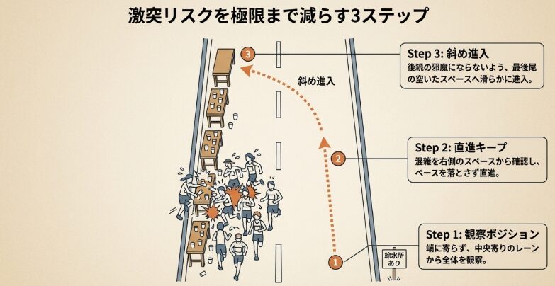 一番奥のテーブルを狙う安全確実なアプローチ