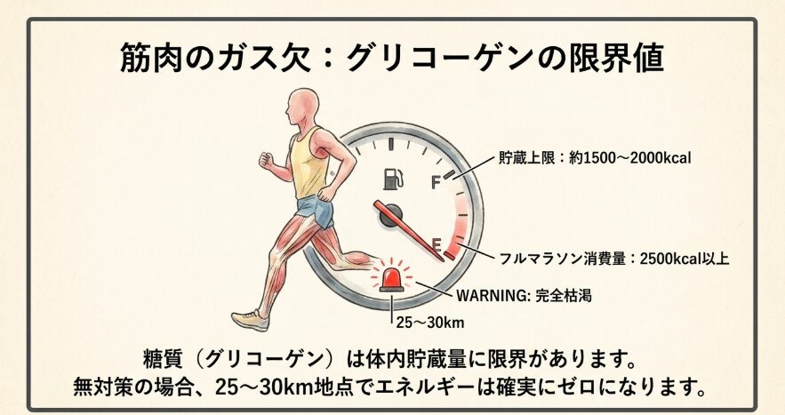 エネルギー枯渇を引き起こすグリコーゲンの限界