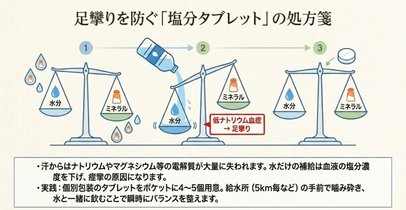 発汗による電解質不足を補う塩分タブレット