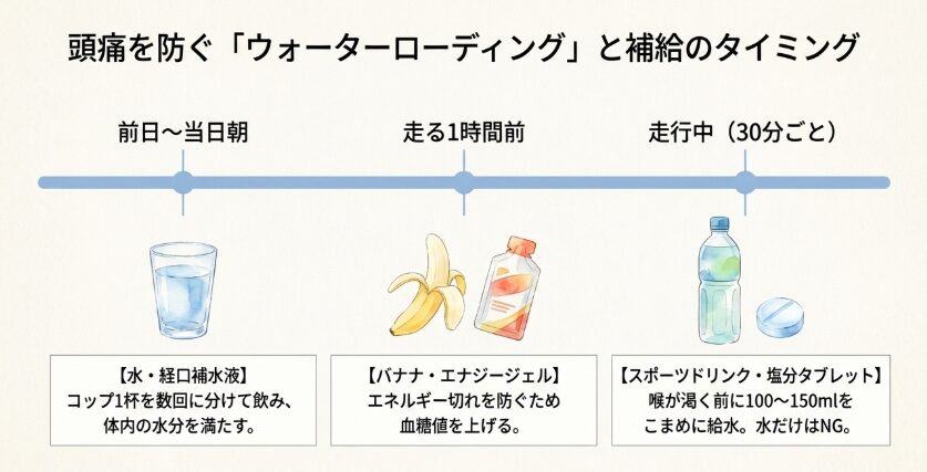 レース前からの適切な水分補給と補給食の摂り方