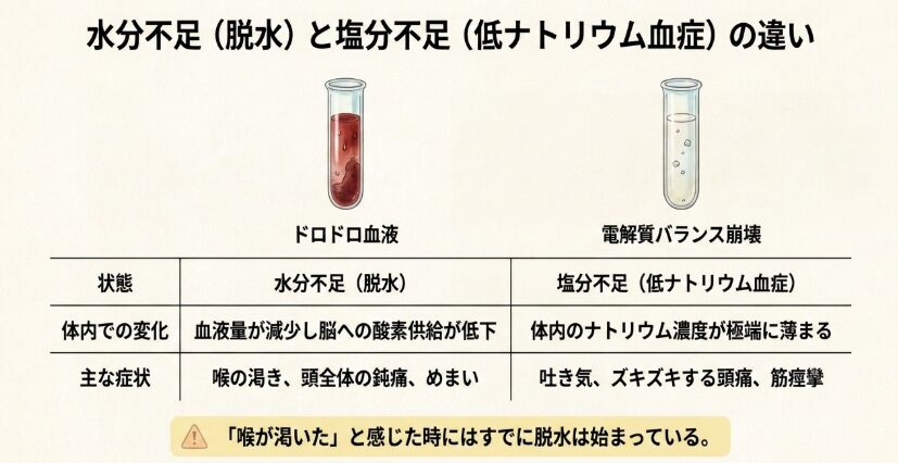 脱水症状や塩分不足が招く頭痛のメカニズム
