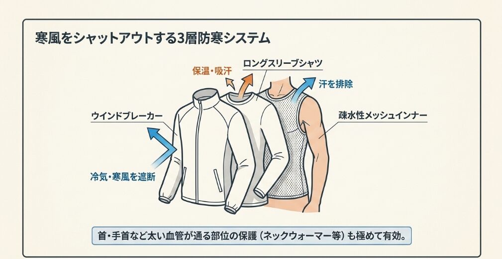 冬場や風が強い日の走りに必要な防寒対策