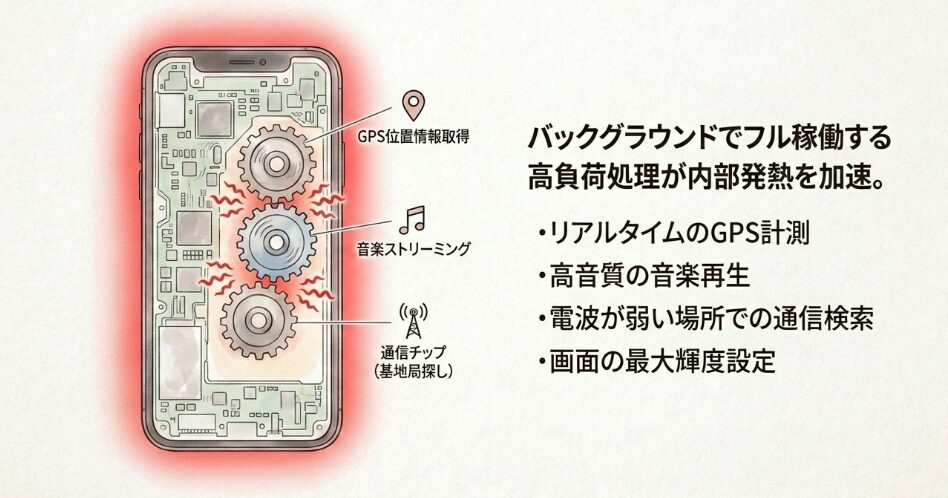 アプリのバックグラウンド動作による内部発熱
