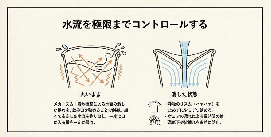 コップを潰して飲み口を狭めるメリット