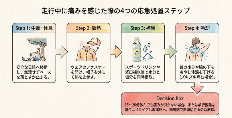 走行中に頭痛が起きた時の応急処置と判断基準