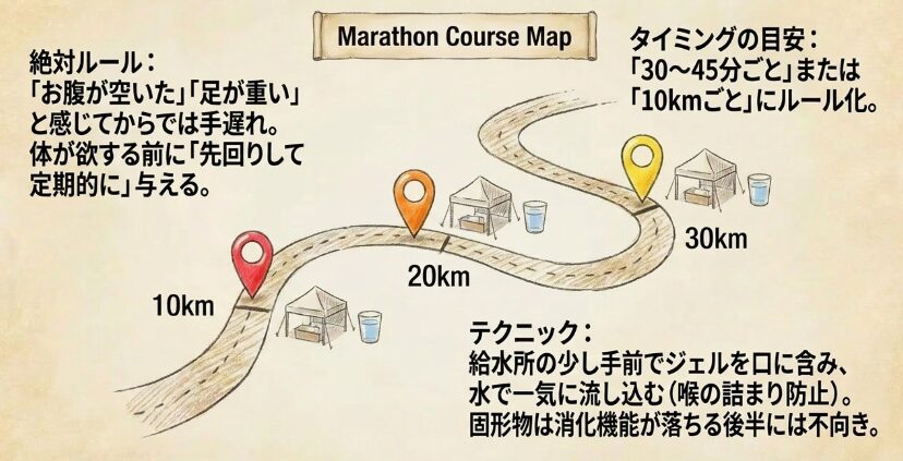 定期的な摂取が重要！レース中の補給食戦略