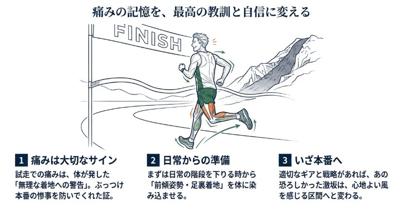 激坂の恐怖を乗り越えて笑顔のフィニッシュへと向かう一歩