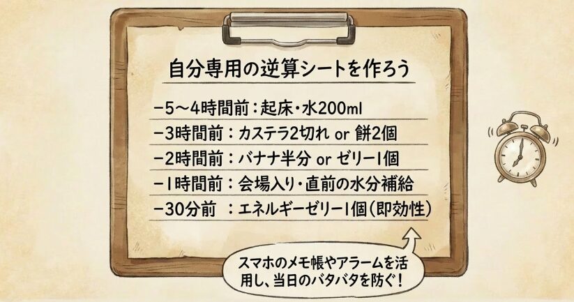 RUN蔵流「時間逆算シート」で補給計画を立てよう