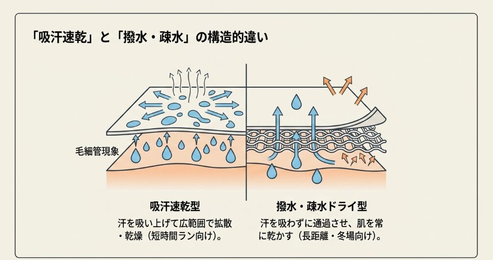 吸汗速乾性と撥水性の違いを押さえよう