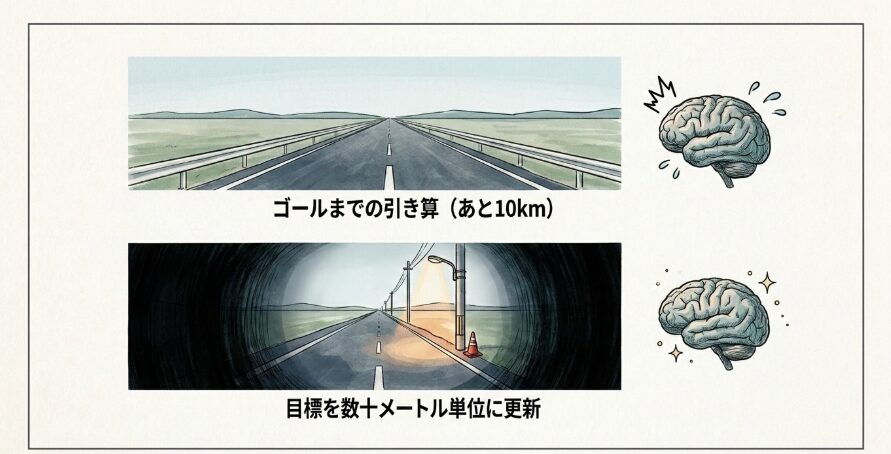 残り距離のカウントをやめて「次の電柱」を目指す
