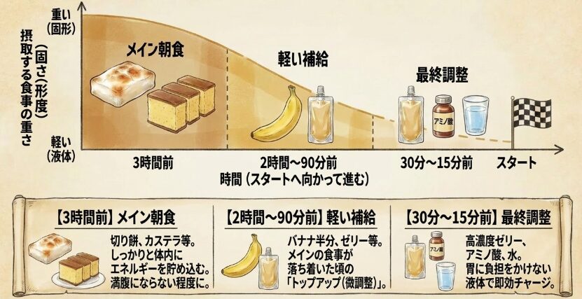 胃もたれ知らず！スタート3時間前、2時間前、直前のルール