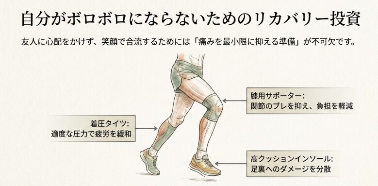足の痛みを最小限に抑えて笑顔で再会するためのケア装備