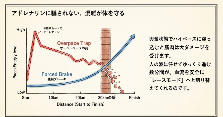 混雑を味方につける！前半飛ばしすぎの落とし穴