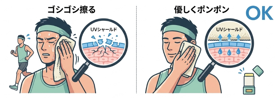 汗をかいた時の正しい拭き取り方と塗り直し方