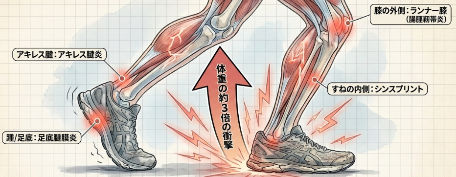 寿命を過ぎた靴で走る怪我リスク