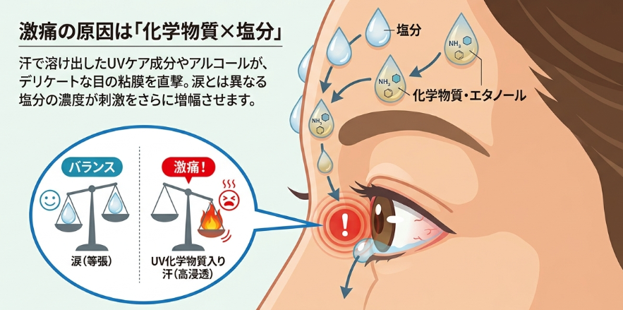 なぜ汗で流れたUVケア剤は目に入ると痛いのか