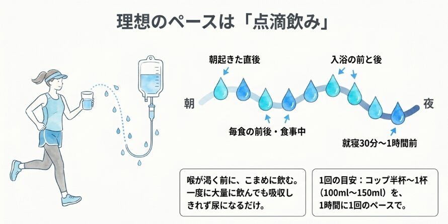 水分補給を行う適切なタイミングと理想的なペース