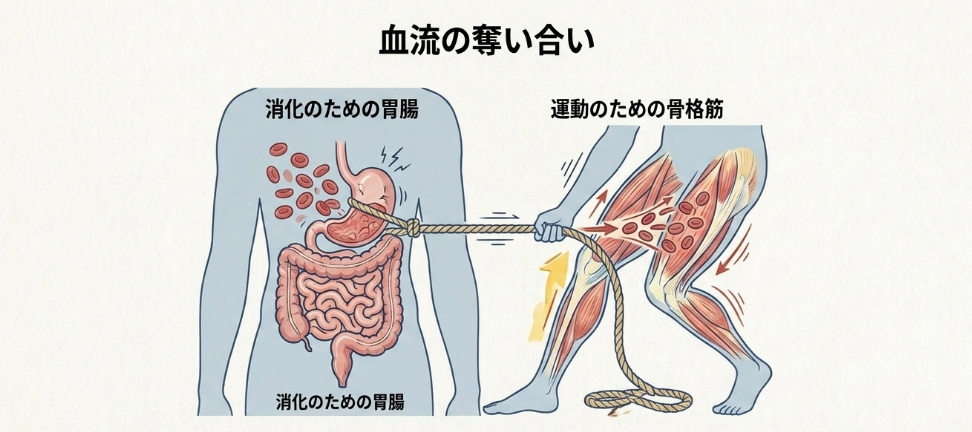 食後すぐ走ると起きる腹痛や消化不良の原因