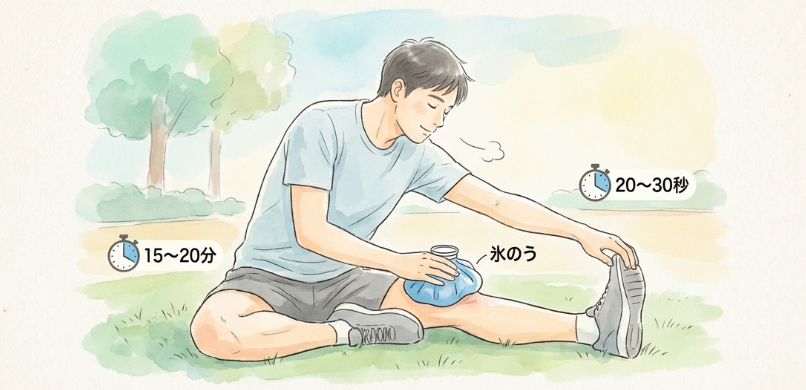 走り終わった直後のアイシングとストレッチ