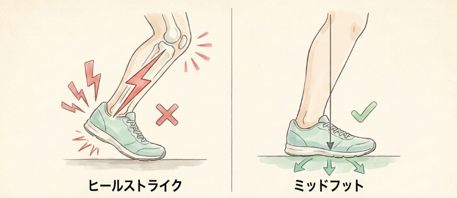 膝の負担を減らすミッドフット着地