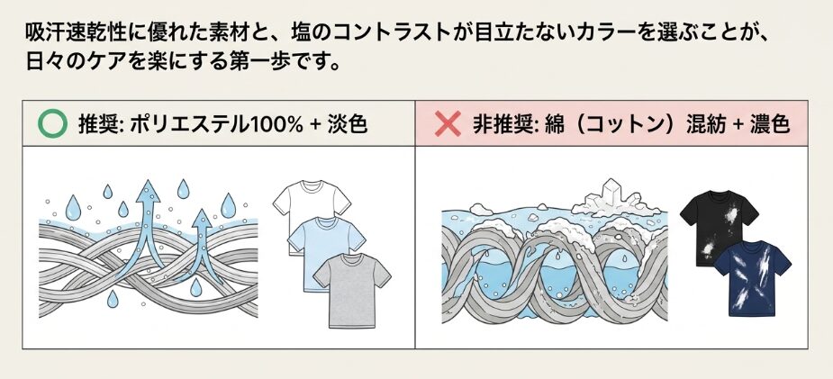 ウェアに塩が残りにくい素材の選び方