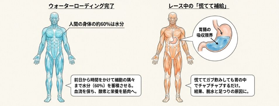 脱水を防ぎ完走を支えるウォーターローディング