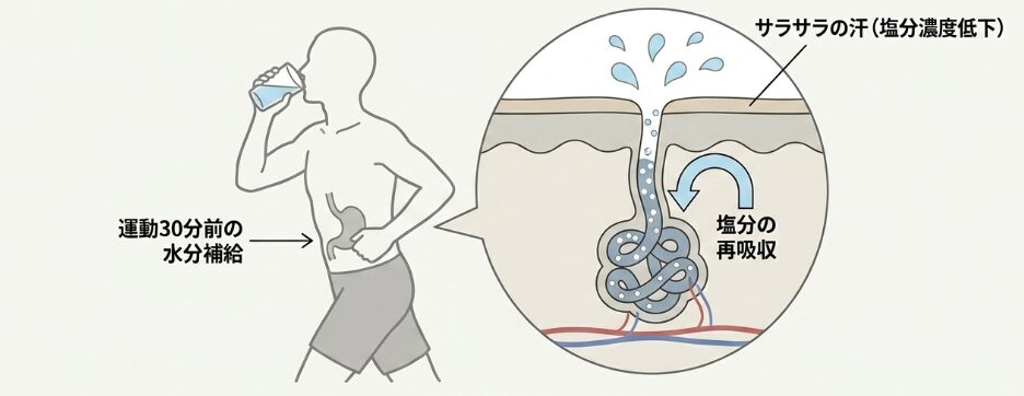 汗の塩分濃度を下げるための水分補給