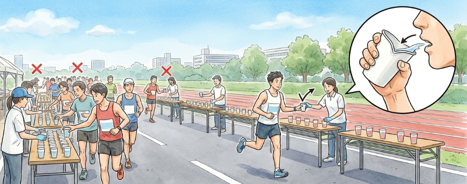 脱水と足つりを予防する給水所の利用法