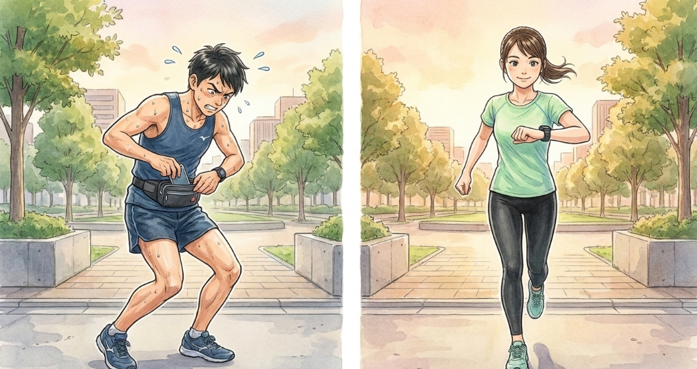 腕元確認とポケット収納の操作性の差