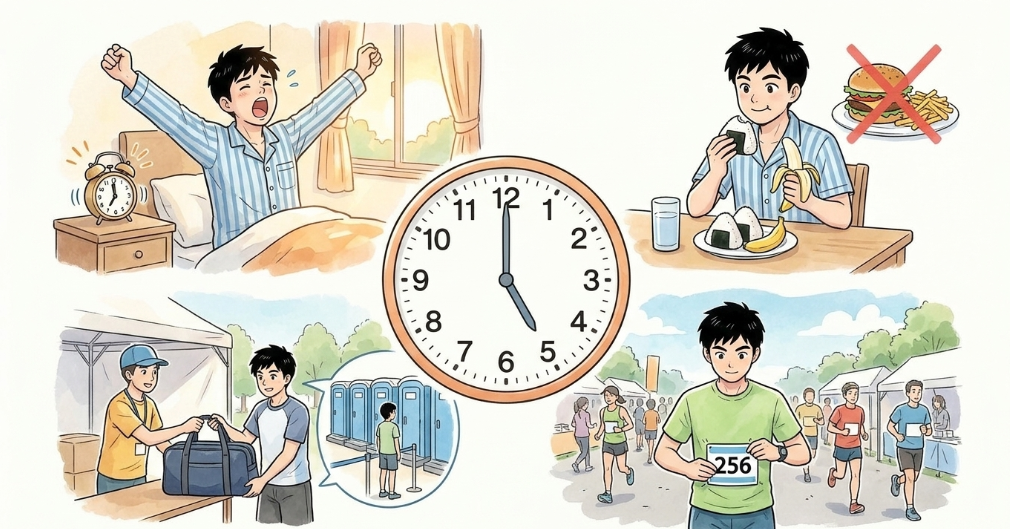 スタート4時間前からの起床と過ごし方