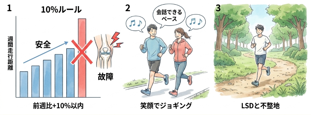 怪我を防ぐトレーニングと走行距離の原則